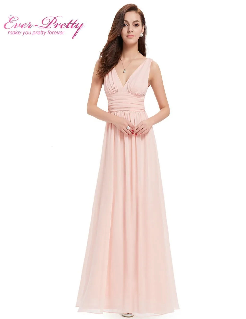 Vestido Fiesta Mujer Ever Pretty, длинное шифоновое свадебное платье трапециевидной формы с v-образным вырезом, элегантные королевские синие платья подружек невесты