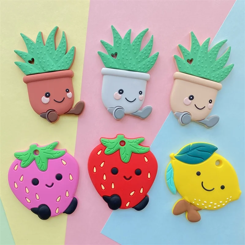1pcs Silicone Baby Teether Rodent Avocado Strawberry  Cactus DIY Accessories baby teething Necklace Toy 2