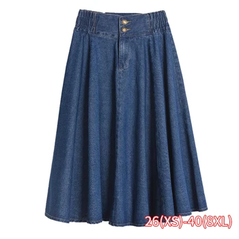 

Elastic High Waist Denim Skirts Women A-line Plus Size 8XL Saias Jeans Feminina A-line Midi Skirts Women Spring 2020