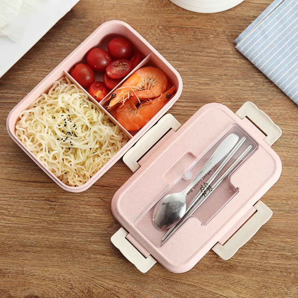 Экологичная коробка Bento 1000 мл студенческий Офис Открытый путешествия для взрослых детская коробка для завтрака микроволновая печь с подогревом пищевой контейнер для приготовления пищи - Цвет: Розовый
