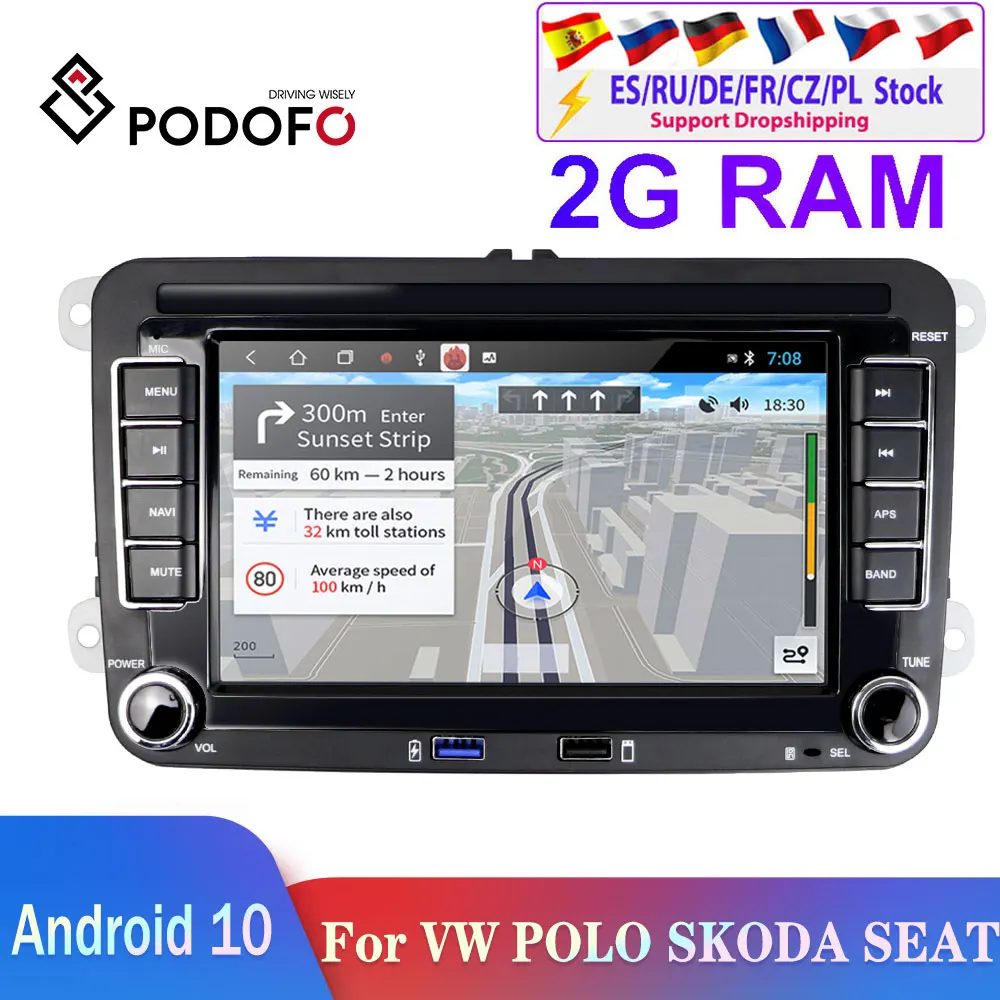 Podofo 2din Android автомобильный Радио мультимедийный плеер Автомагнитола для VW/Volkswagen/Passat/SEAT/Skoda/Polo стерео|dash cam|video