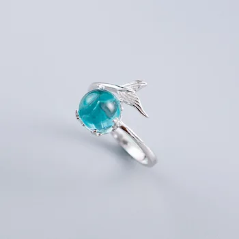

Trendy Mermaid Tail Shape 925 Sterling Silver Blue Adjustable Crystal Open Finger Rings for Women Girls Gift Jewellry