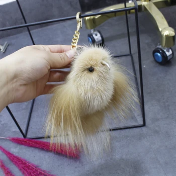 

New style mink fox fur bird doll pendant cute and furry car ornament key chain bag pendant