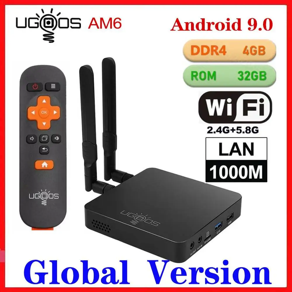 UGOOS AM6 Pro tv BOX Android 9,0 Amlogic S922X DDR4 4 ГБ ОЗУ 32 Гб ПЗУ 2,4/5G WiFi 1000M LAN BT 4K AM6 2G/16G медиаплеер HD OTA