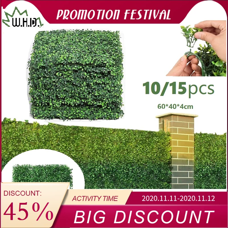 

10/15pcs-Pack Artificial Boxwood Hedge Mat UV Privacy Fence Screen Greenery Panel Outdoor Decor,Garden,Pawn