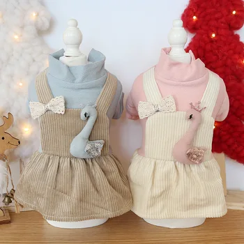 

Unusual Clothes for Dogs Autumn and Winter Swan Retro Suspender Pet Skirt Blue Pink Colors Dog Pet Clothes Girl Dog Clothes