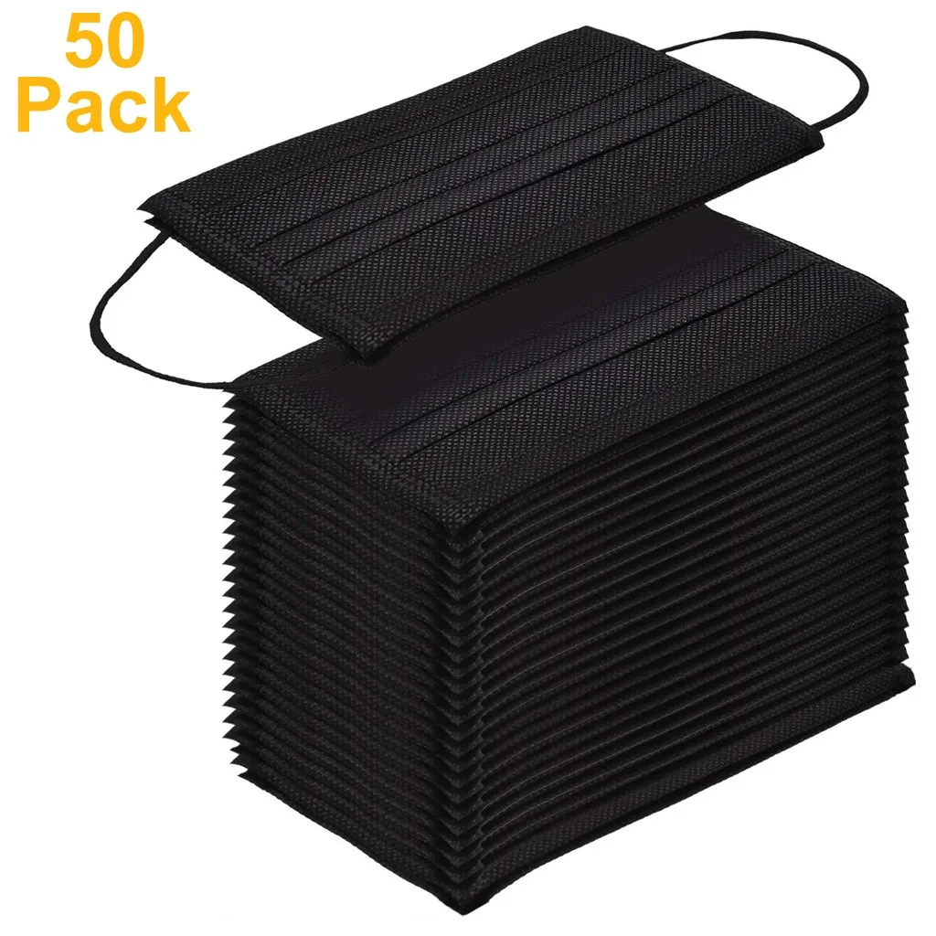 50pcs Disposable Masks Dustproof Face Mask With Elastic Earloop Fashion Black For Kids Halloween Cosplay masque маска L*5 |