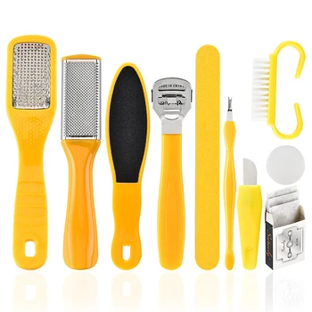 

10-in-1 Feet Care Tool Kit With Cleaner Brush Pedicure Foot Files Rasp Callus Toe Cuticle Shaver Remover Tool Nail File Set