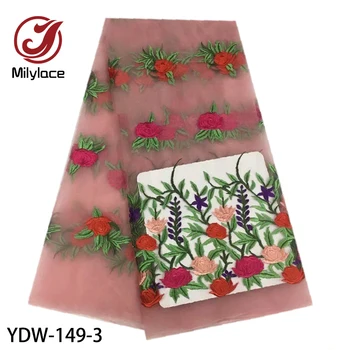 

Milylace lovely pink African lace fabric colorful flower embroidery tulle lace fabric net lace for wedding party YDW-149