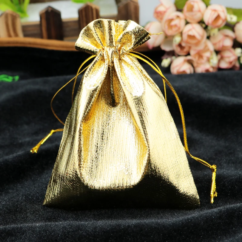 

1000pcs/lot Gold Satin Gift Bag 7x9cm Small Charms Jewelry Package Bag Christmas Wedding Favors Candy Gifts Packaging Bags
