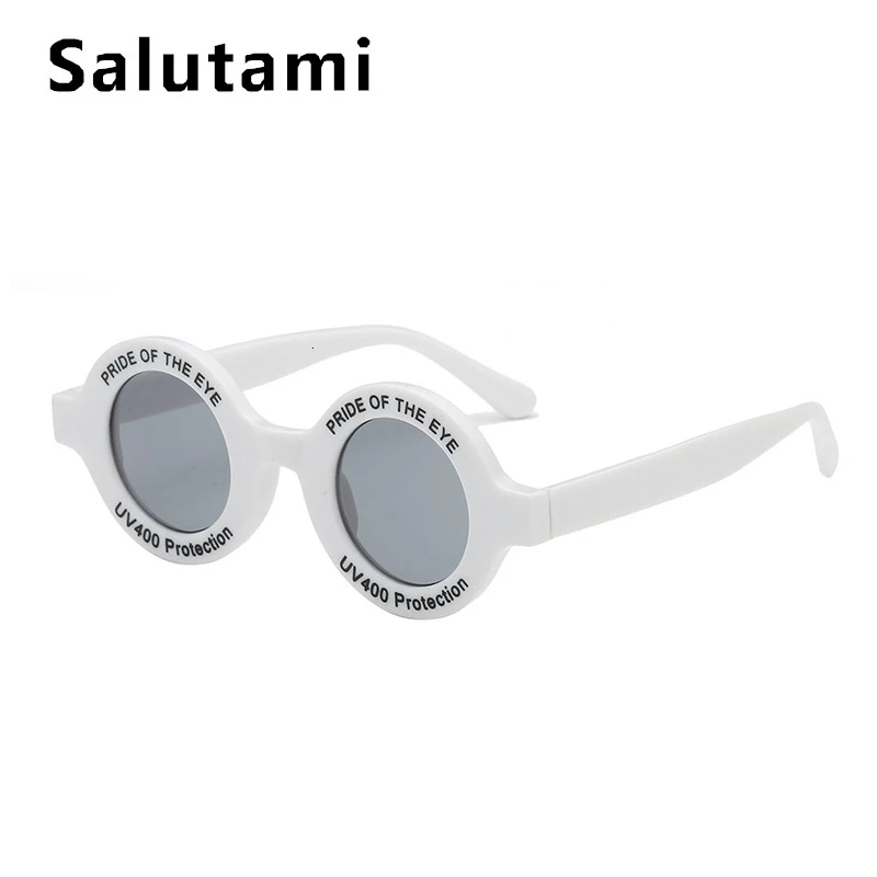 Женские солнцезащитные очки в круглой оправе с буквенным принтом, новинка, модные винтажные Ретро Черные белые маленькие солнцезащитные очки, мужские Шикарные очки - Цвет линз: white all gray