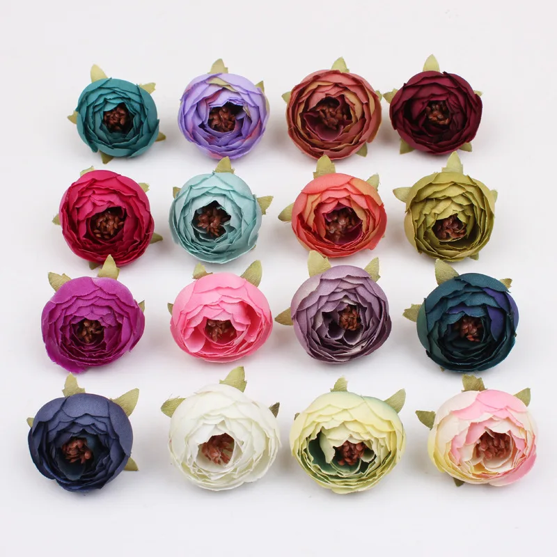 4.5cm 5PCS 17Colors Artificial Silk Tea Rose Bud Flower Heads For DIY Wedding Bouquet Wreath Party Garland headware Decor | Дом и сад