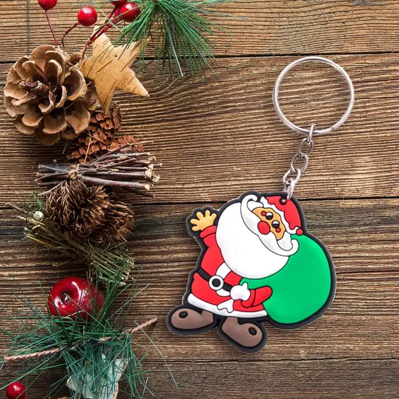 Christmas Cartoon Santa Claus Snowman Keychain Tree Ornament Hanging Bag Pendants New Year Gifts