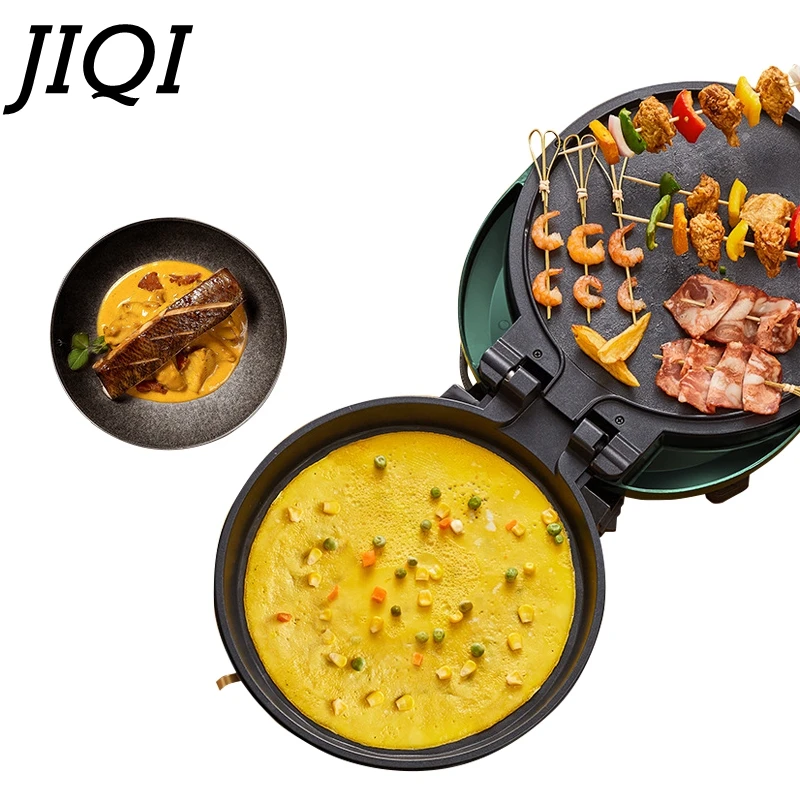 JIQI 220V Household Double Sided Baking Pan Electric Skillet Frying Pan Crepe Pancake Maker Automatic Pizza Pie Machine BBQ Tool 6