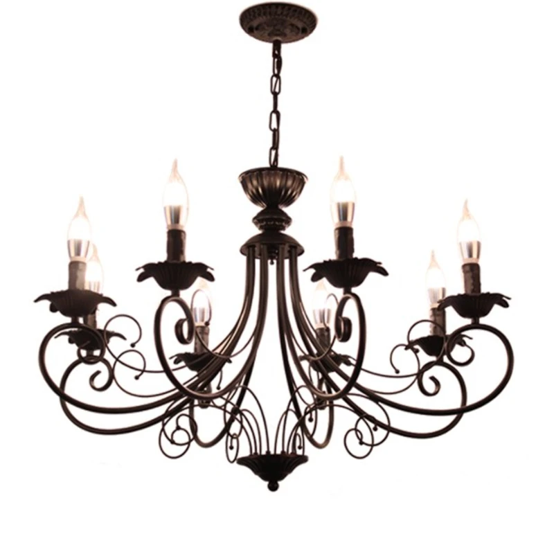 

Beige Black wrought Iron Chandelier Nordic Europe Classic Candle Lamp Lighting Fixtures Vintage Loft Retro Chandeliers Lustre