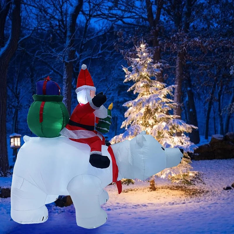 

New-LED Inflatable Model Santa Christmas Riding Polar Bear Inflatable Doll Christmas Home Decorations US Plug