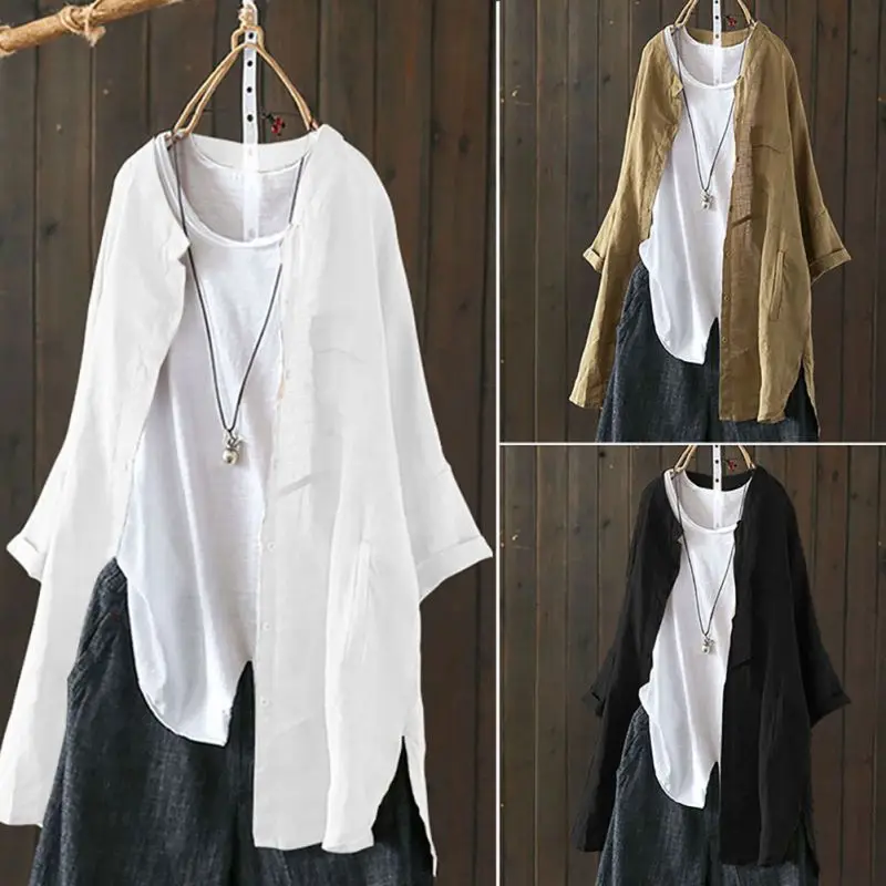 

Plus Size Tunic Tops Women's Blouse Button Down Shirts Fashion Long Sleeve Cardigans Patchwork Casual Blusas Top 5XL