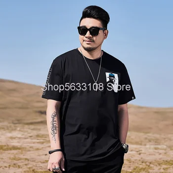 

T1298 Fat Man Short Sleeve T Shirt Male Big Size Plus Fat Plus Loose Slim