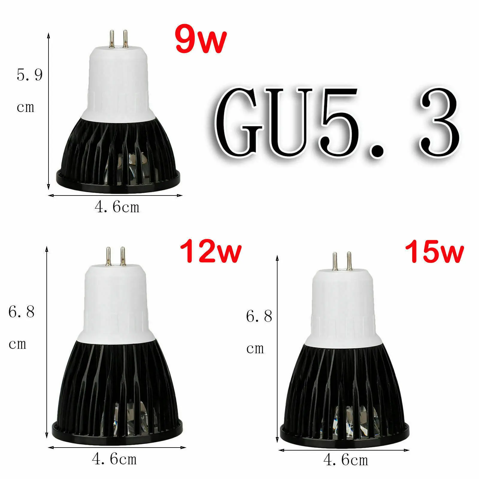 Description Picture 5 of itemDimmable Black LED Spotlight E26 E27 E14 GU10 MR16 GU5.3 9W 12W 15W Lamp Bulb Lighting AC 85-265V 110V 220V DC 12V LED Lampada