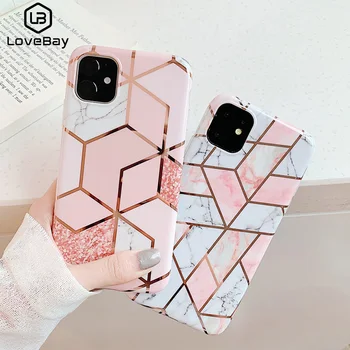 

Lovebay Geometric Marble Texture Phone Cases For iPhone 11 Pro XR XS Max 7 8 Plus X Soft IMD Pure Electroplated Back Cover Gift