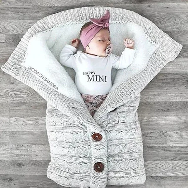 Warm Baby Blanket Knitted Newborn Swaddle Wrap Soft InfantSleeping Bag Footmuff Cotton Envelope For Stroller Accessories Blanket 4