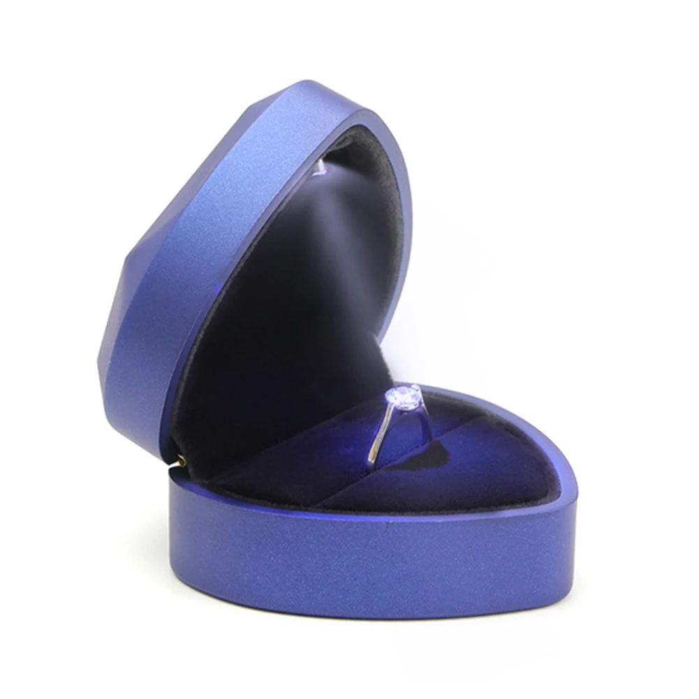 Дисплей Органайзер предложение бижутерия в форме сердца свадьба светодиодный держатель света бархатная коробочка для кольца Свадьба хранения - Цвет: Синий