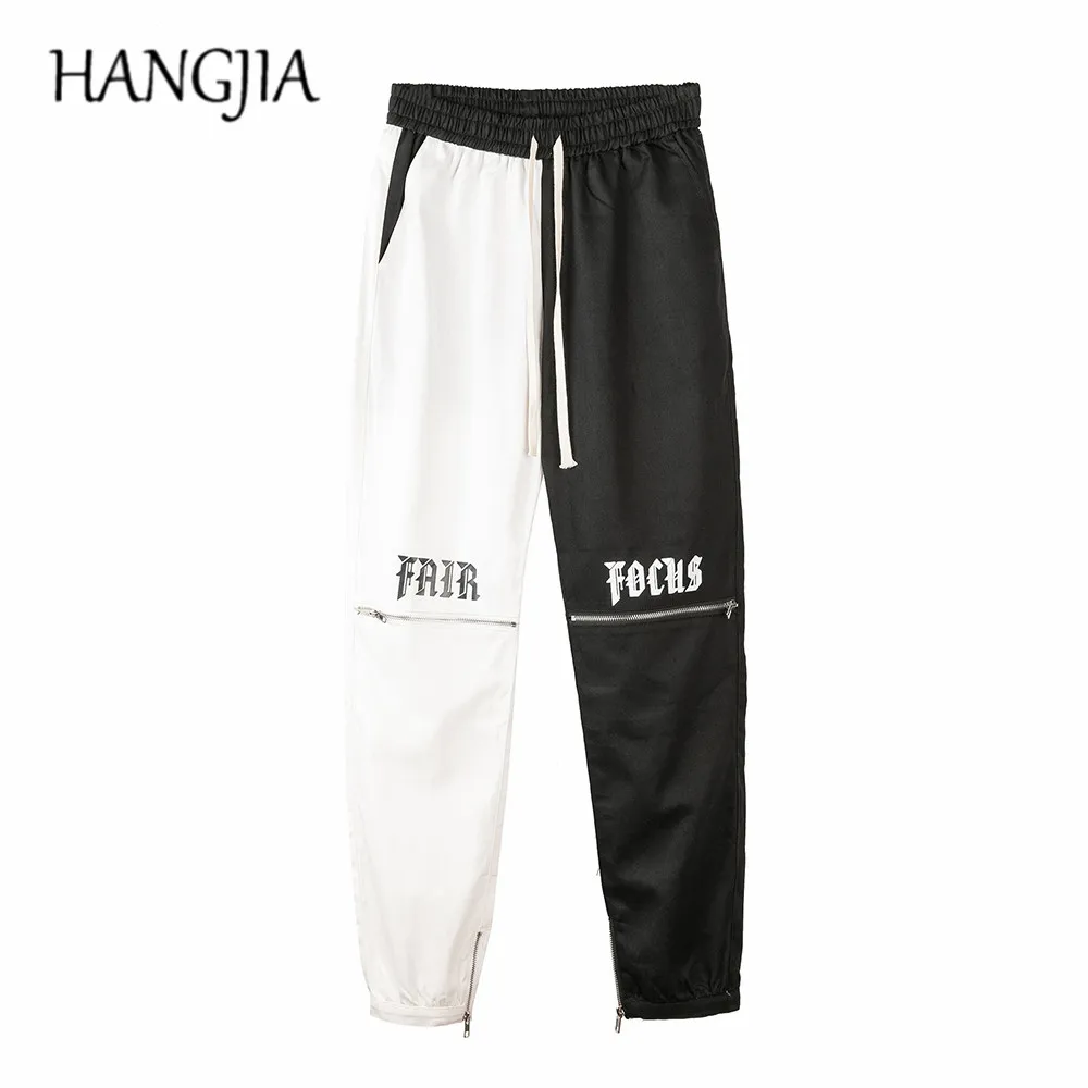 White Black Patchwork Jogger Hip Hop Knee Zipper Sweatpants for Men 2020 Fashion Letter Fair Ankle Zip Joggers Pants | Мужская одежда