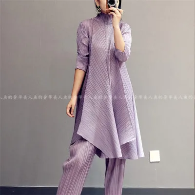 Лаванда MIYAKE складывающиеся осенние сетчатые очаровательные А-образные французские нестандартные платья женские плиссированные платья - Цвет: Лаванда