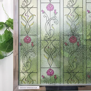 

Multiple sizes available Stained Flowers Pattern Decorative Window Film Static Cling Self-Adhesive Privacy Glass Stickers