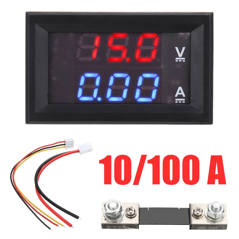 

50A Mini Digital Voltmeter Ammeter DC 100V 50A Voltmeter Ammeter Voltage Amp Meter Tester LED Dual Display