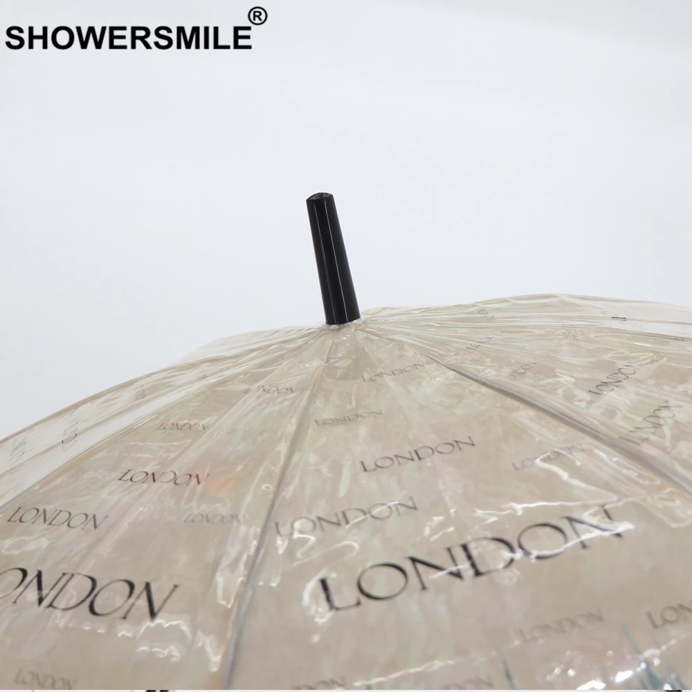 SHOWERSMILE Transparent Umbrella Rain Women Long Handle Umbrellas British London Europe Ladies Hanging Brand Adult Parapluie