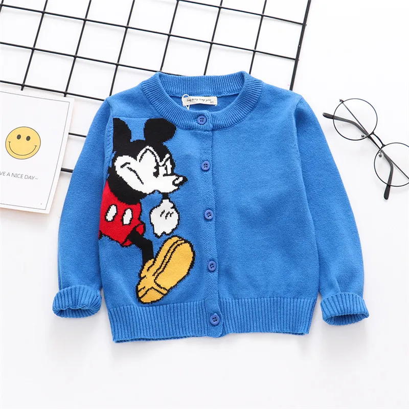 Blue Модный Детский кардиган с Микки Маусом; свитера с вышивкой для мальчиков; свитер для девочек на весну-осень; Детская осенняя одежда; костюм для малышей - Цвет: Blue