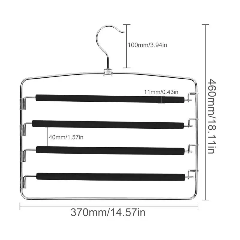 

Multi Pant Hanger 3 Pack, Black Pants Hangers with Non-slip Foam Padded, Multi Layers Swing Arm Space Saver Storage Pant Slack