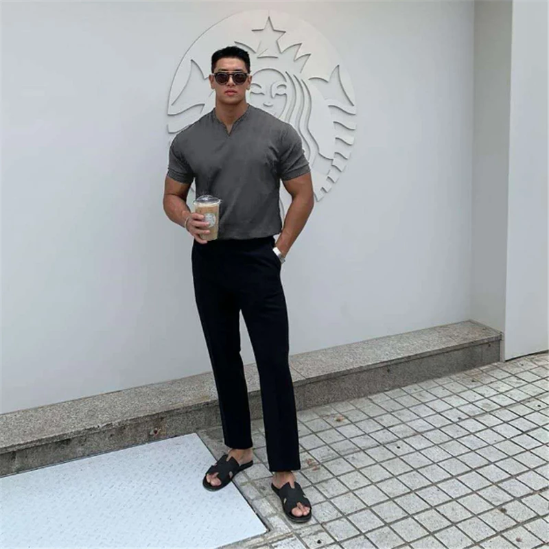 pescoço, slim fit, casual, verão, tamanho m a 3xl, novo 2020