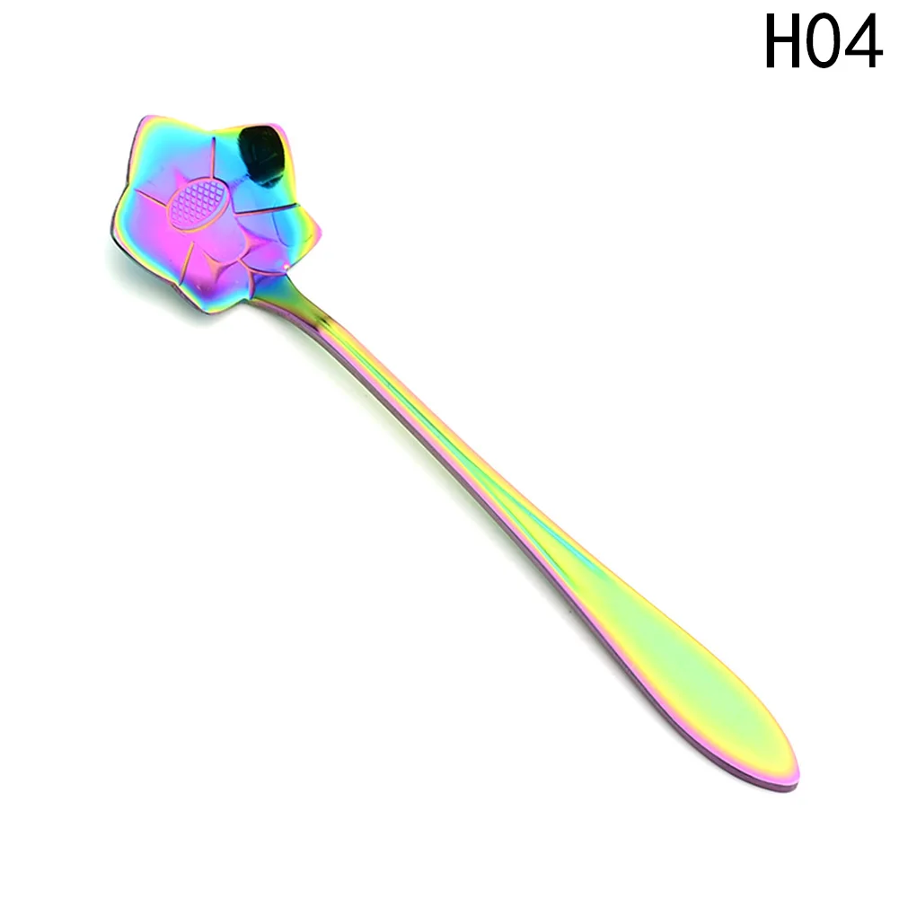 H04 1 шт.! Посуда из нержавеющей стали Радужный цветок кофейная ложка для перемешивания кольцо сахарная ложка для перемешивания барная ложка чайная ложка кухонный гаджет - Цвет: H04
