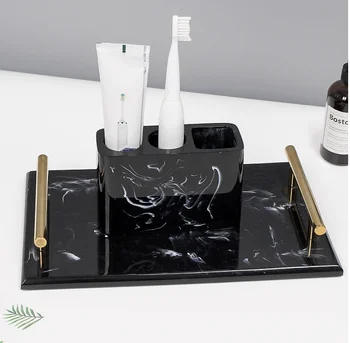 

Resin Bathroom Tray Ink Texture Resin Effect Modern Design Rectangle Storage Plate Tool Storage Trays High Capacity 2020