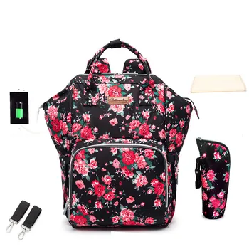

New Mommy Diaper Bag with USB Large Capacity Women Baby Bottle Bags s Waterproof Shoulder Hobos Can Hang on Baby Carriage