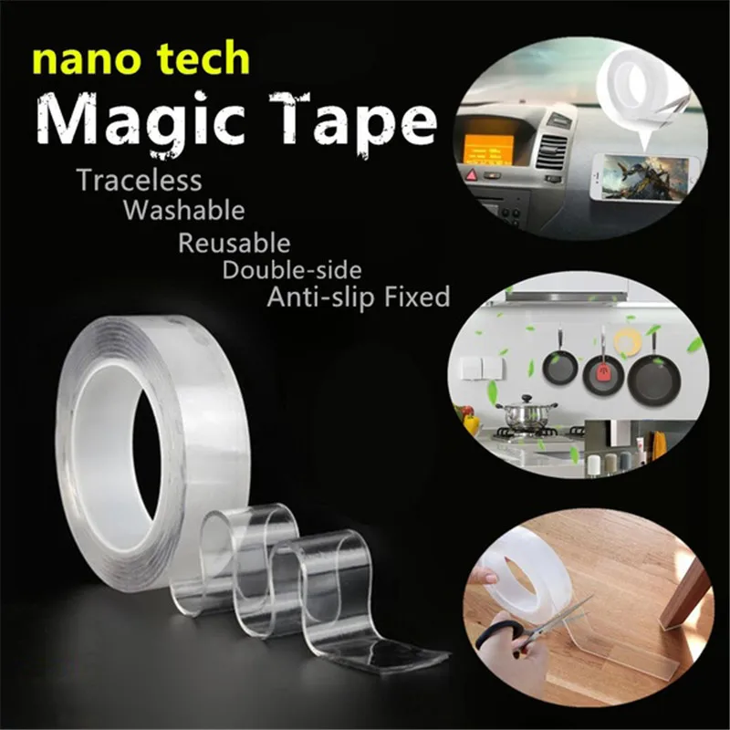 Моющаяся клейкая лента nanoTape 1 м/фута многоразовая силиконовая легко снимается