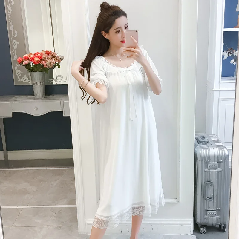 

Summer Lace Nightdress Women's Thin Short Sleeve Sweet Ice Fairy Palace Style Sexy Nightgown Homewear Female Sleepwear Nightwear