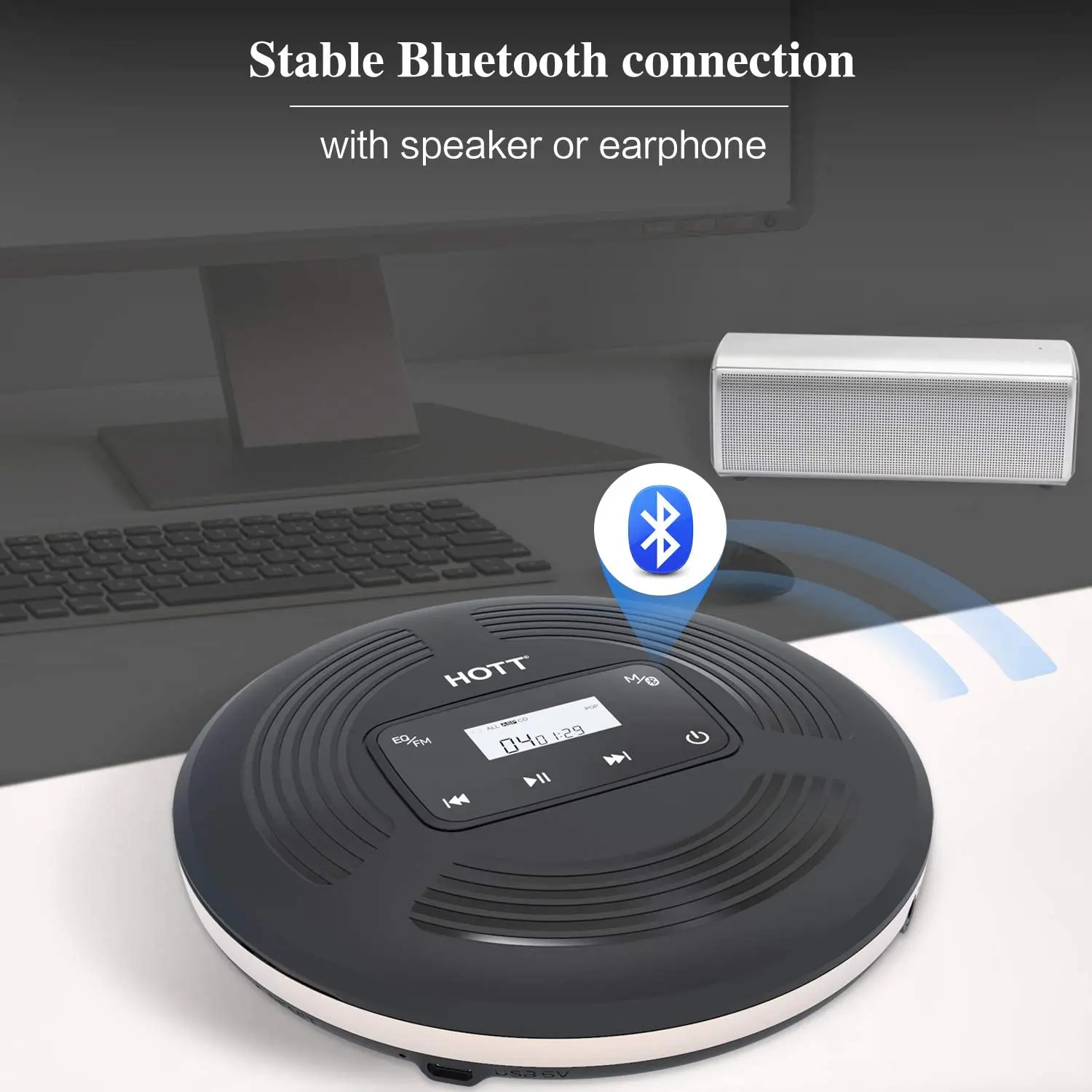 Tocador de cd Touch e Display de Retroiluminação Reprodutor de Música 5.0 com Transmissor Hott Portátil Recarregável Bluetooth Botão fm - Image 2