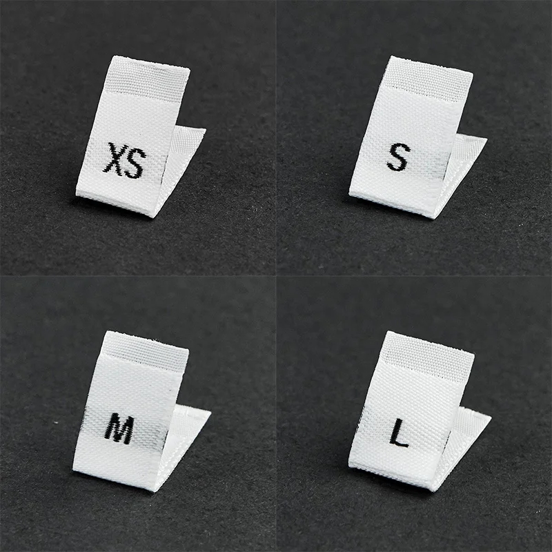 500Pcs Clothing Size Label Black Text White Garment Clothes T Shirt Dress Cloth Fabric Label Tag XS S M L XL 2XL 3XL 4XL 34*12mm