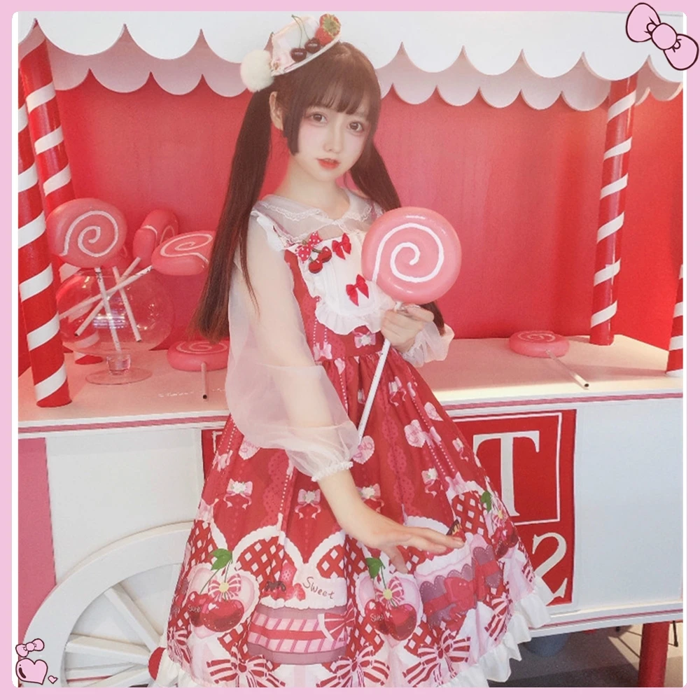 Kawaii Лолита платье мягкие японские игрушки Лолита милый Вишневый JSK ремень платье