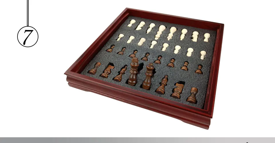 Easytoday Wooden Chess Game Set Wood Chess Pieces Short Tea Style Puzzle Chessboard Table Games High-quality (7)