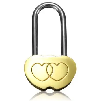 

OOTDTY Personalized Padlock Engraved Double Heart Love Lock Valentines Anniversary Day