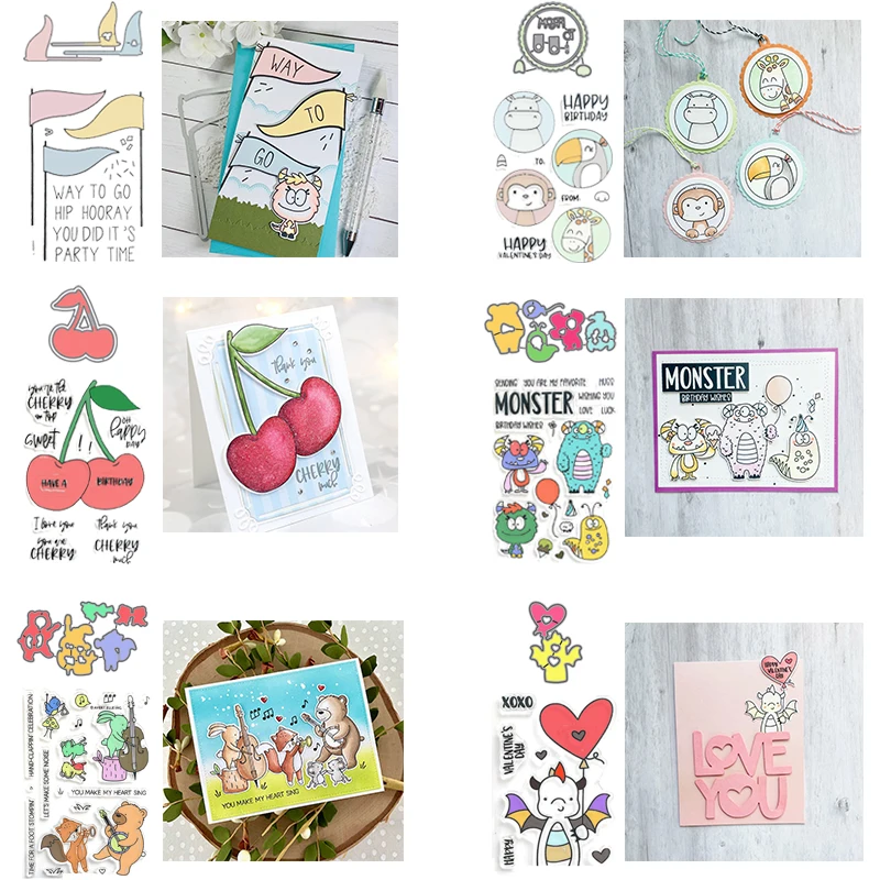 

Cute Animals Stamp and Die Set Cherry Heart for Diy Scrapbooking Album Photo Card Making New 2021
