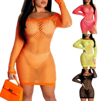 

Women Bikini Cover Up Beach Hallow Crochet Beachwear Solid Long Sleeve Sheer Sexy Female Dress Summer Bathing Suit Swimwear