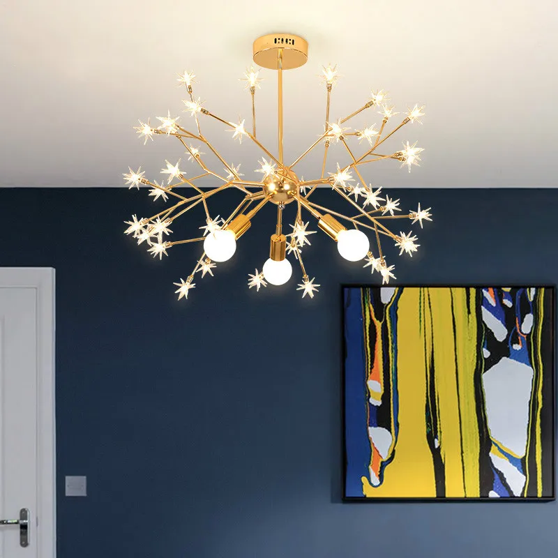 

Nordic Dining Room Bedroom Hanging Lamp Modern Simple Living Room Star Led Chandeliers Creative Bedroom Home Suspended Luminaire