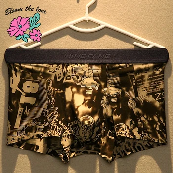 

[Bloom the love] Brand New ins Men Underwear Boxer Silk Print Ropa Interior Hombre Cuecas Masculina Mens Boxers Size M-2XL 845