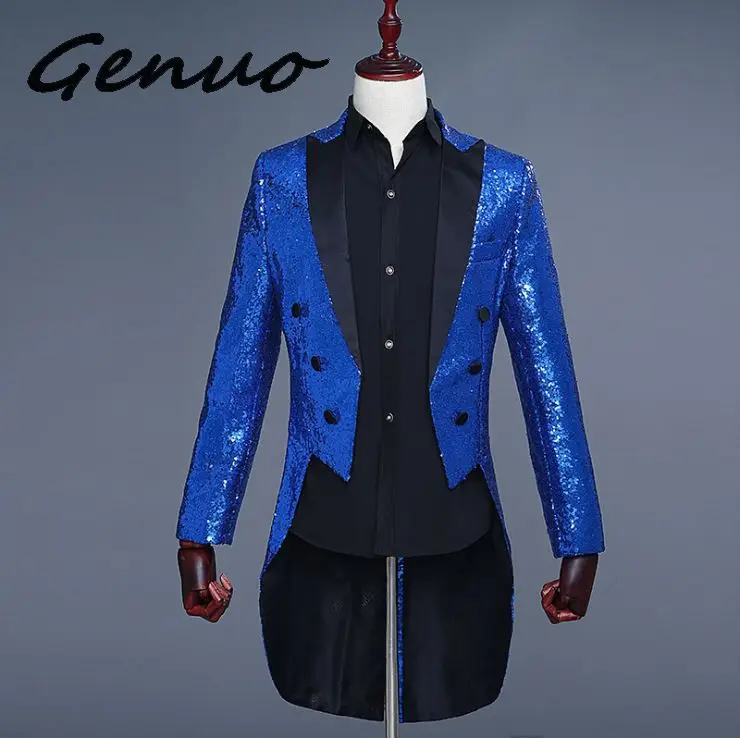 Мужские золотые серебряные красные синие черные блестящие приталенные костюмы