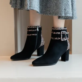 

Oversized boots women shoes ankle boots for women ladies boots shoes woman winter Color panther buckle side zipper